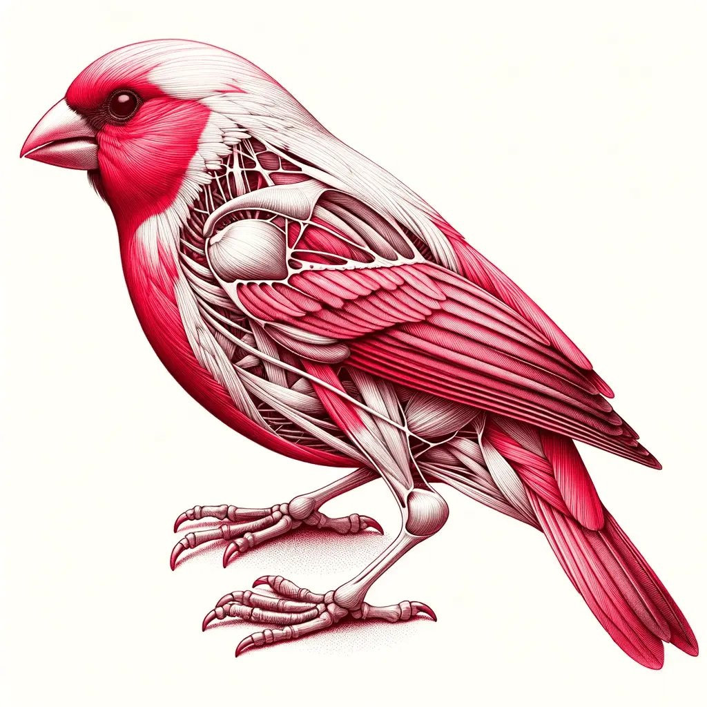 red avadavat skeletal structure, muscles, and feathers